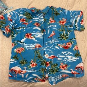 Amazon Blue Tropical Flamingo Button Down Shirt